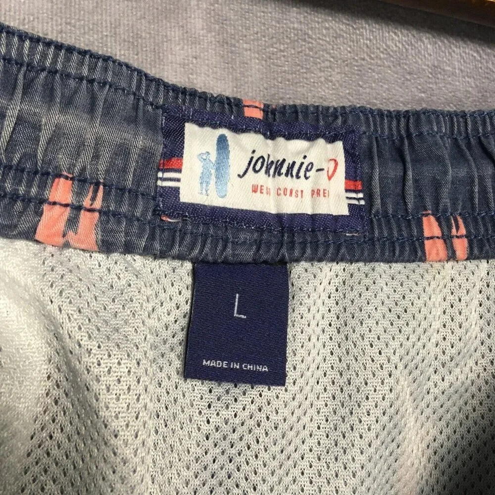 Johnnie O Mens Swim Trunks Shorts size Large‎ Blue Drawstring Pink Surfer